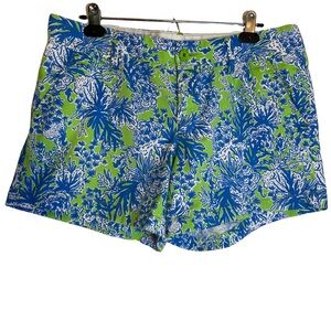 Lilly Pulitzer Callahan Shorts Lime Green w/Blue Sz 12 Vacay Preppy Tropical